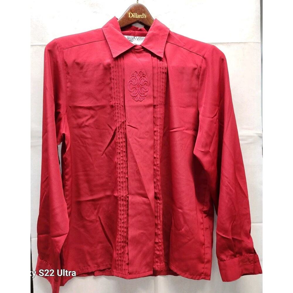 Yves St Clair Women's Blouse Vintage Long Sleeve Embroidered Red Size 1040